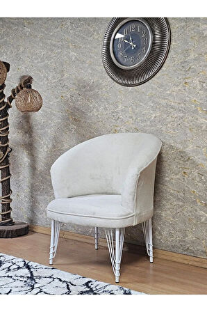 Tekli TEDDY Beyaz Boyalı Telli Ayak Çay Seti Koltuk Tekli Berjer , Balkon, Salon, Ofis Krem Renk 40,5 Boyut/Ebat