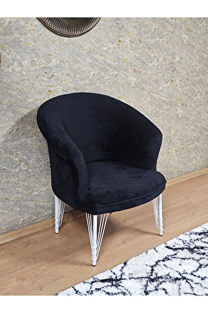 Tekli TEDDY Beyaz Boyalı Telli Ayak Çay Seti Koltuk Tekli Berjer , Balkon, Salon, Ofis Siyah Renk 40,5 Boyut/Ebat