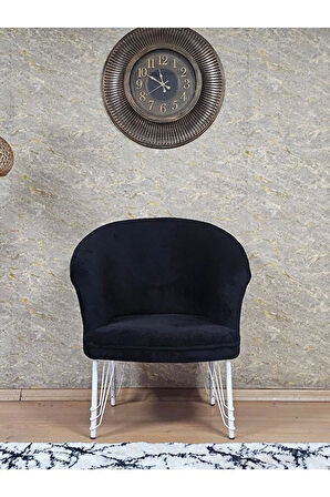 Tekli TEDDY Beyaz Boyalı Telli Ayak Çay Seti Koltuk Tekli Berjer , Balkon, Salon, Ofis Siyah Renk 40,5 Boyut/Ebat