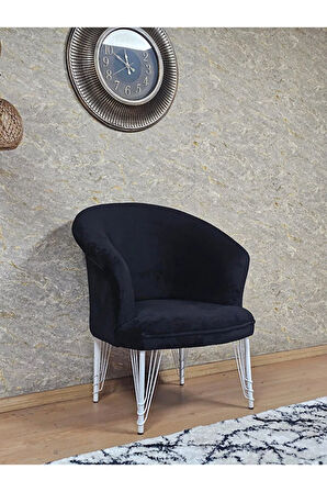 Tekli TEDDY Beyaz Boyalı Telli Ayak Çay Seti Koltuk Tekli Berjer , Balkon, Salon, Ofis Siyah Renk 40,5 Boyut/Ebat