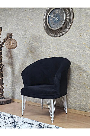 Tekli TEDDY Beyaz Boyalı Telli Ayak Çay Seti Koltuk Tekli Berjer , Balkon, Salon, Ofis Siyah Renk 40,5 Boyut/Ebat