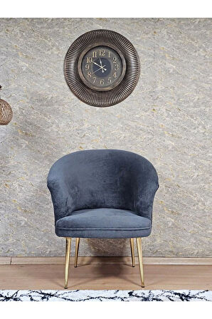 Tekli TEDDY Gold Kaplama Sivriltme Ayak Çay Seti Koltuk Tekli Berjer , Balkon, Salon, Ofis Füme Renk 40,5 Boyut/Ebat