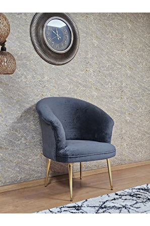 Tekli TEDDY Gold Kaplama Sivriltme Ayak Çay Seti Koltuk Tekli Berjer , Balkon, Salon, Ofis Füme Renk 40,5 Boyut/Ebat