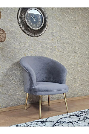 Tekli TEDDY Gold Kaplama Sivriltme Ayak Çay Seti Koltuk Tekli Berjer , Balkon, Salon, Ofis Gri Renk 40,5 Boyut/Ebat