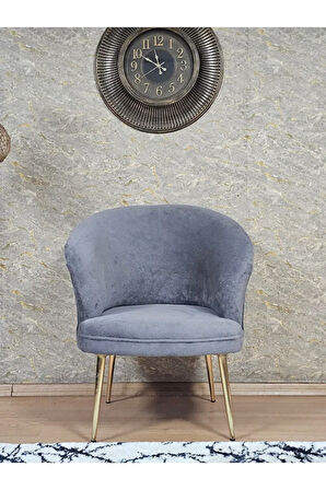 Tekli TEDDY Gold Kaplama Sivriltme Ayak Çay Seti Koltuk Tekli Berjer , Balkon, Salon, Ofis Gri Renk 40,5 Boyut/Ebat