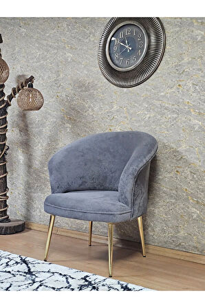 Tekli TEDDY Gold Kaplama Sivriltme Ayak Çay Seti Koltuk Tekli Berjer , Balkon, Salon, Ofis Gri Renk 40,5 Boyut/Ebat