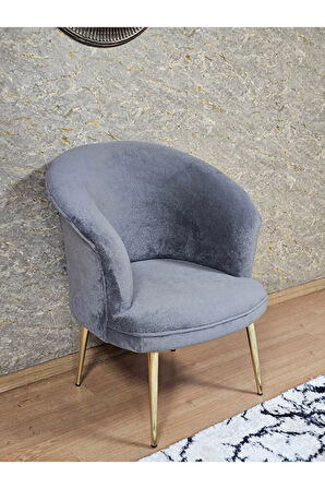 Tekli TEDDY Gold Kaplama Sivriltme Ayak Çay Seti Koltuk Tekli Berjer , Balkon, Salon, Ofis Gri Renk 40,5 Boyut/Ebat