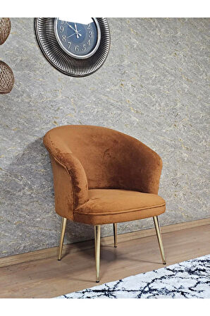 Tekli TEDDY Gold Kaplama Sivriltme Ayak Çay Seti Koltuk Tekli Berjer , Balkon, Salon, Ofis Kiremit Renk 40,5 Boyut/Ebat