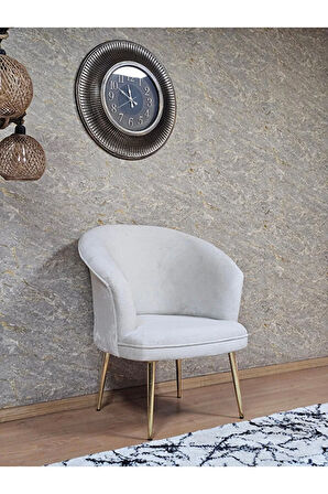 Tekli TEDDY Gold Kaplama Sivriltme Ayak Çay Seti Koltuk Tekli Berjer , Balkon, Salon, Ofis Krem Renk 40,5 Boyut/Ebat