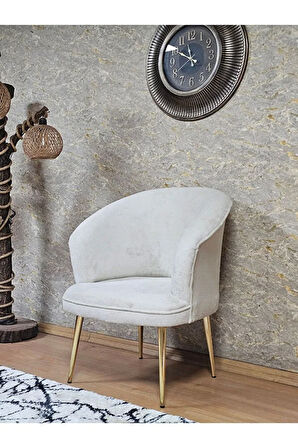 Tekli TEDDY Gold Kaplama Sivriltme Ayak Çay Seti Koltuk Tekli Berjer , Balkon, Salon, Ofis Krem Renk 40,5 Boyut/Ebat