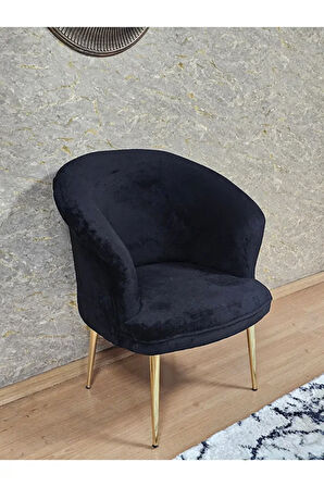 Tekli TEDDY Gold Kaplama Sivriltme Ayak Çay Seti Koltuk Tekli Berjer , Balkon, Salon, Ofis Siyah Renk 40,5 Boyut/Ebat