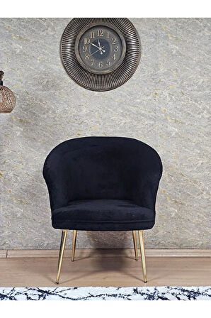 Tekli TEDDY Gold Kaplama Sivriltme Ayak Çay Seti Koltuk Tekli Berjer , Balkon, Salon, Ofis Siyah Renk 40,5 Boyut/Ebat
