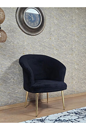 Tekli TEDDY Gold Kaplama Sivriltme Ayak Çay Seti Koltuk Tekli Berjer , Balkon, Salon, Ofis Siyah Renk 40,5 Boyut/Ebat