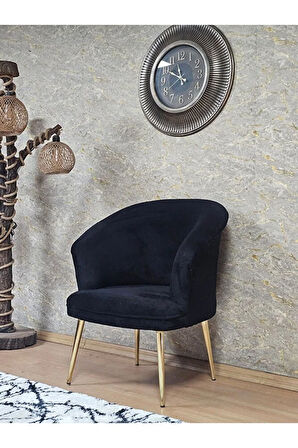 Tekli TEDDY Gold Kaplama Sivriltme Ayak Çay Seti Koltuk Tekli Berjer , Balkon, Salon, Ofis Siyah Renk 40,5 Boyut/Ebat