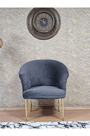 Tekli TEDDY Gold Kaplama Telli Ayak Çay Seti Koltuk Tekli Berjer , Balkon, Salon, Ofis Fume Renk 40,5 Boyut/Ebat