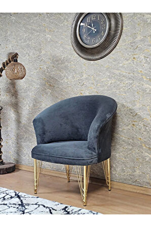 Tekli TEDDY Gold Kaplama Telli Ayak Çay Seti Koltuk Tekli Berjer , Balkon, Salon, Ofis Fume Renk 40,5 Boyut/Ebat