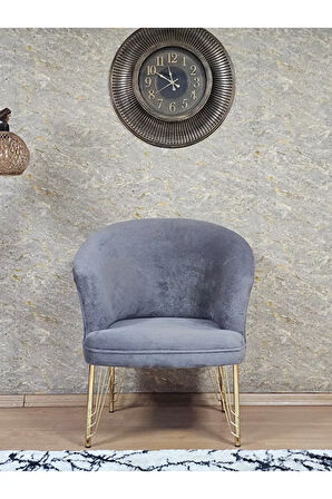 Tekli TEDDY Gold Kaplama Telli Ayak Çay Seti Koltuk Tekli Berjer , Balkon, Salon, Ofis Gri Renk 40,5 Boyut/Ebat