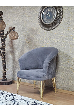 Tekli TEDDY Gold Kaplama Telli Ayak Çay Seti Koltuk Tekli Berjer , Balkon, Salon, Ofis Gri Renk 40,5 Boyut/Ebat