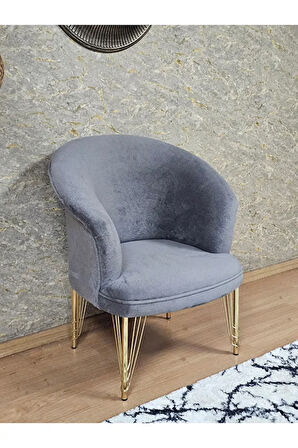 Tekli TEDDY Gold Kaplama Telli Ayak Çay Seti Koltuk Tekli Berjer , Balkon, Salon, Ofis Gri Renk 40,5 Boyut/Ebat