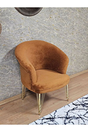 Tekli TEDDY Gold Kaplama Telli Ayak Çay Seti Koltuk Tekli Berjer , Balkon, Salon, Ofis Kiremit Renk 40,5 Boyut/Ebat