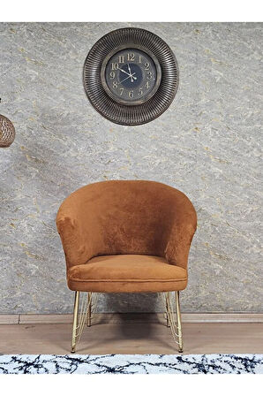 Tekli TEDDY Gold Kaplama Telli Ayak Çay Seti Koltuk Tekli Berjer , Balkon, Salon, Ofis Kiremit Renk 40,5 Boyut/Ebat