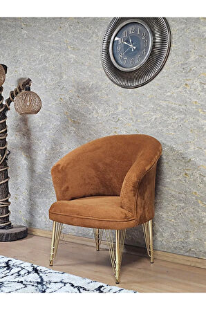 Tekli TEDDY Gold Kaplama Telli Ayak Çay Seti Koltuk Tekli Berjer , Balkon, Salon, Ofis Kiremit Renk 40,5 Boyut/Ebat