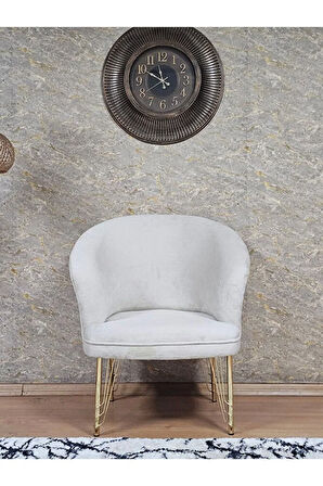 Tekli TEDDY Gold Kaplama Telli Ayak Çay Seti Koltuk Tekli Berjer , Balkon, Salon, Ofis Krem Renk 40,5 Boyut/Ebat