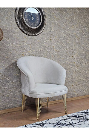 Tekli TEDDY Gold Kaplama Telli Ayak Çay Seti Koltuk Tekli Berjer , Balkon, Salon, Ofis Krem Renk 40,5 Boyut/Ebat