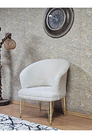 Tekli TEDDY Gold Kaplama Telli Ayak Çay Seti Koltuk Tekli Berjer , Balkon, Salon, Ofis Krem Renk 40,5 Boyut/Ebat