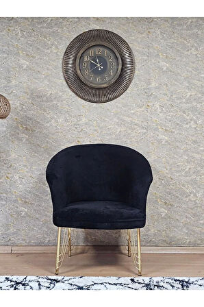 Tekli TEDDY Gold Kaplama Telli Ayak Çay Seti Koltuk Tekli Berjer , Balkon, Salon, Ofis Siyah Renk 40,5 Boyut/Ebat