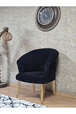 Tekli TEDDY Gold Kaplama Telli Ayak Çay Seti Koltuk Tekli Berjer , Balkon, Salon, Ofis Siyah Renk 40,5 Boyut/Ebat