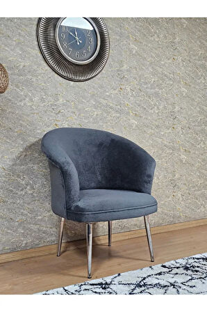 Tekli TEDDY Krom Kaplama Sivriltme Ayak Çay Seti Koltuk Tekli Berjer , Balkon, Salon, Ofis Füme Renk 40,5 Boyut/Ebat