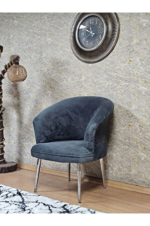 Tekli TEDDY Krom Kaplama Sivriltme Ayak Çay Seti Koltuk Tekli Berjer , Balkon, Salon, Ofis Füme Renk 40,5 Boyut/Ebat