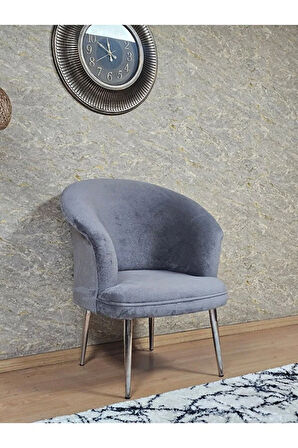 Tekli TEDDY Krom Kaplama Sivriltme Ayak Çay Seti Koltuk Tekli Berjer , Balkon, Salon, Ofis Gri Renk 40,5 Boyut/Ebat