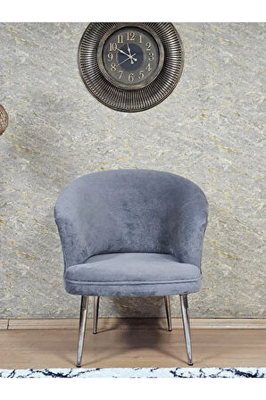 Tekli TEDDY Krom Kaplama Sivriltme Ayak Çay Seti Koltuk Tekli Berjer , Balkon, Salon, Ofis Gri Renk 40,5 Boyut/Ebat