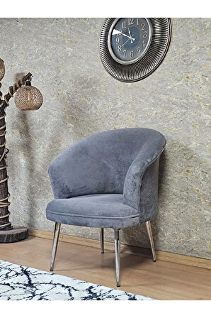 Tekli TEDDY Krom Kaplama Sivriltme Ayak Çay Seti Koltuk Tekli Berjer , Balkon, Salon, Ofis Gri Renk 40,5 Boyut/Ebat