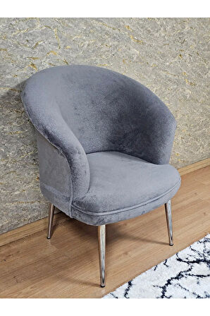 Tekli TEDDY Krom Kaplama Sivriltme Ayak Çay Seti Koltuk Tekli Berjer , Balkon, Salon, Ofis Gri Renk 40,5 Boyut/Ebat