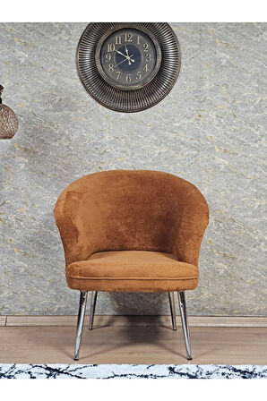 Tekli TEDDY Krom Kaplama Sivriltme Ayak Çay Seti Koltuk Tekli Berjer , Balkon, Salon, Ofis Kiremit Renk 40,5 Boyut/Ebat