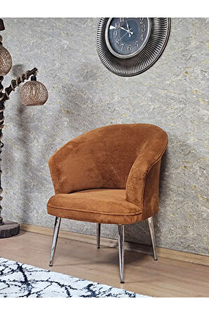 Tekli TEDDY Krom Kaplama Sivriltme Ayak Çay Seti Koltuk Tekli Berjer , Balkon, Salon, Ofis Kiremit Renk 40,5 Boyut/Ebat