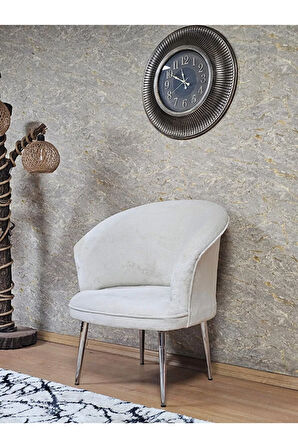 Tekli TEDDY Krom Kaplama Sivriltme Ayak Çay Seti Koltuk Tekli Berjer , Balkon, Salon, Ofis Krem Renk 40,5 Boyut/Ebat
