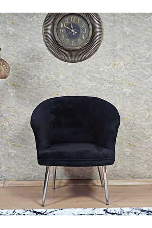 Tekli TEDDY Krom Kaplama Sivriltme Ayak Çay Seti Koltuk Tekli Berjer , Balkon, Salon, Ofis Siyah Renk 40,5 Boyut/Ebat