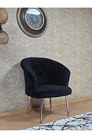 Tekli TEDDY Krom Kaplama Sivriltme Ayak Çay Seti Koltuk Tekli Berjer , Balkon, Salon, Ofis Siyah Renk 40,5 Boyut/Ebat