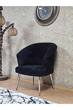 Tekli TEDDY Krom Kaplama Sivriltme Ayak Çay Seti Koltuk Tekli Berjer , Balkon, Salon, Ofis Siyah Renk 40,5 Boyut/Ebat