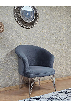 Tekli TEDDY Krom Kaplama Telli Ayak Çay Seti Koltuk Tekli Berjer , Balkon, Salon, Ofis Fume Renk 40,5 Boyut/Ebat