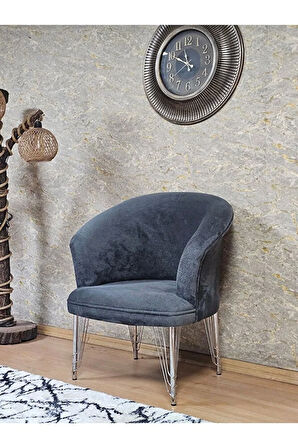 Tekli TEDDY Krom Kaplama Telli Ayak Çay Seti Koltuk Tekli Berjer , Balkon, Salon, Ofis Fume Renk 40,5 Boyut/Ebat