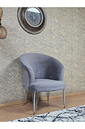 Tekli TEDDY Krom Kaplama Telli Ayak Çay Seti Koltuk Tekli Berjer , Balkon, Salon, Ofis Gri Renk 40,5 Boyut/Ebat