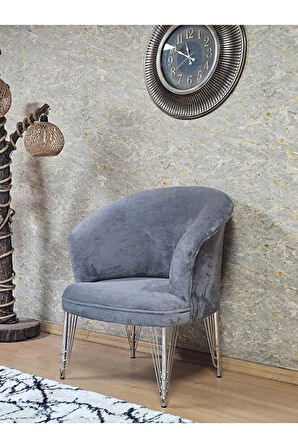 Tekli TEDDY Krom Kaplama Telli Ayak Çay Seti Koltuk Tekli Berjer , Balkon, Salon, Ofis Gri Renk 40,5 Boyut/Ebat