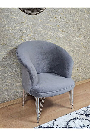 Tekli TEDDY Krom Kaplama Telli Ayak Çay Seti Koltuk Tekli Berjer , Balkon, Salon, Ofis Gri Renk 40,5 Boyut/Ebat