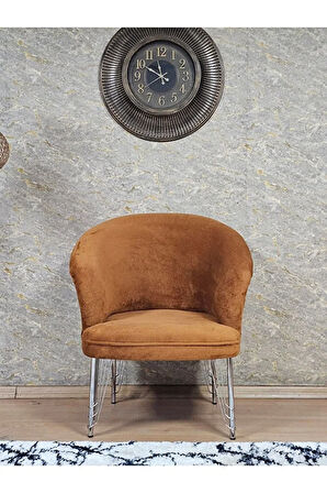 Tekli TEDDY Krom Kaplama Telli Ayak Çay Seti Koltuk Tekli Berjer , Balkon, Salon, Ofis Kiremit Renk 40,5 Boyut/Ebat