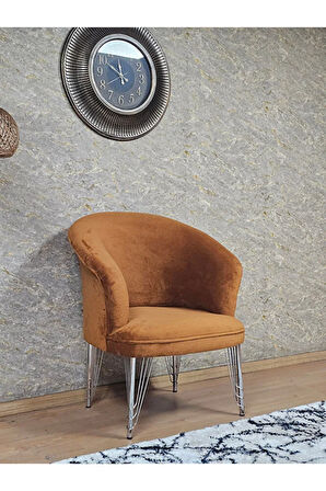 Tekli TEDDY Krom Kaplama Telli Ayak Çay Seti Koltuk Tekli Berjer , Balkon, Salon, Ofis Kiremit Renk 40,5 Boyut/Ebat